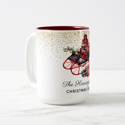 素朴パーソナライズされたRed Vintageクリスマス ツートーンマグカップ (正面左)