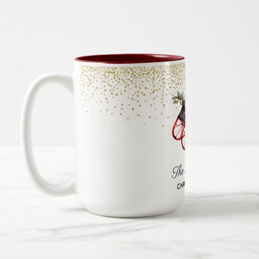 素朴パーソナライズされたRed Vintageクリスマス ツートーンマグカップ (左)