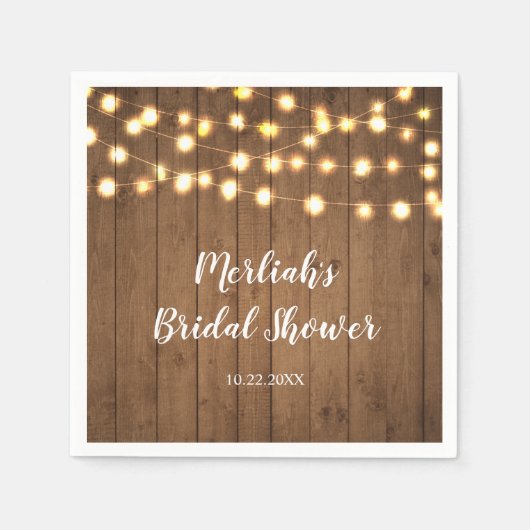 素朴パーティーライツフェイクウッドお祝い スタンダードカクテルナプキン (正面)