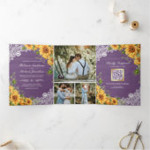 素朴ヒマワラベンダー木材QRコード結婚ズ 三つ折り招待状 (内部)