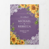 素朴ヒマワラベンダー木材QRコード結婚ズ 三つ折り招待状 (カバー)