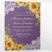 素朴ヒマワラベンダー木材QRコード結婚ズ 三つ折り招待状 (内部最初)