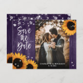 素朴ヒマワリの木の紫結婚の写真 セーブザデート (正面/裏面)