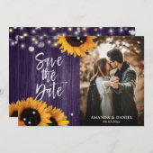 素朴ヒマワリの木の紫結婚の写真 セーブザデート (正面/裏面)