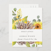 素朴ヒマワリフローラ結婚 インビテーションポストカード (正面/裏面)