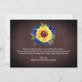 素朴ヒマワリブルーフローラ縁どウッド結婚ズ サンキューカード (裏面)