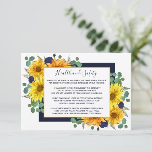 素朴ヒマワリ海軍バラの結婚安全衛生 エンクロージャーカード (スタンド正面)