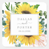 素朴ヒマワリ結婚ユーカリ封筒用シール スクエアシール (正面)