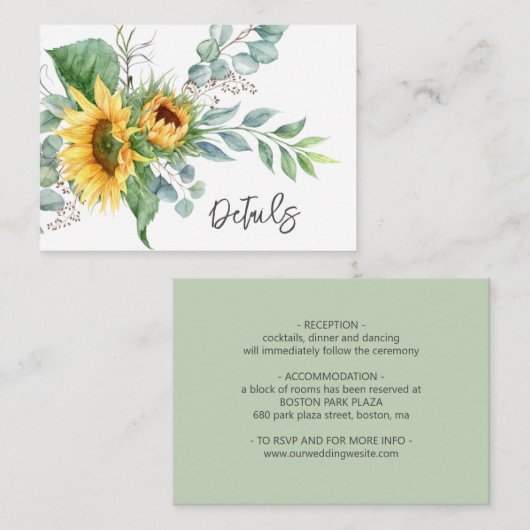 素朴ヒマワリ結婚ユーカリ詳細 エンクロージャーカード (正面/裏面)