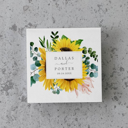 素朴ヒマワリ結婚ユーカリ スタンダードカクテルナプキン