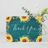 素朴ヒマワリ縁どティール（緑がかった色）結婚ズ サンキューカード (スタンド正面)