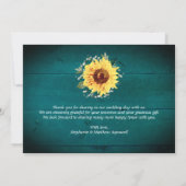 素朴ヒマワリ縁どティール（緑がかった色）結婚ズ サンキューカード (裏面)