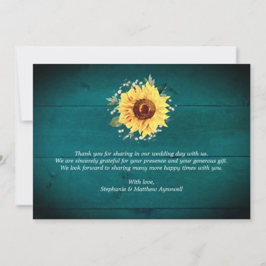 素朴ヒマワリ縁どティール（緑がかった色）結婚ズ サンキューカード (裏面)