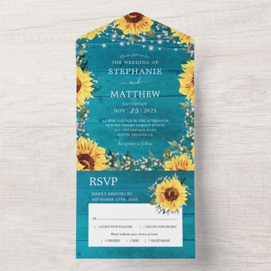 素朴ヒマワリ縁どバブ結婚ス オールインワン招待状 (内側)