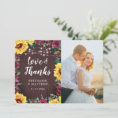 素朴ヒマワリBurgundy Wood Lightの結婚写真 サンキューカード (スタンド正面)