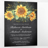 素朴ヒマワリChalkboardフォトコラージュ結婚ズ 三つ折り招待状 (内部最初)