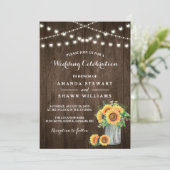 素朴ヒマワリMason Jar String Lights結婚. 招待状 (スタンド正面)