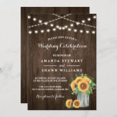 素朴ヒマワリMason Jar String Lights結婚. 招待状 (正面/裏面)