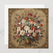素朴ビクトリアンフローラハッピーバースデーカード (正面/裏面)