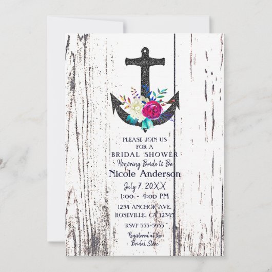 素朴ビーチいかりとフローラはっきりしたブライダルシャワー 招待状 (正面)