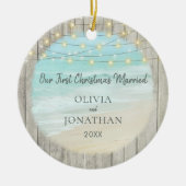 素朴ビーチの新しい写真初めてのクリスマス セラミックオーナメント (正面)