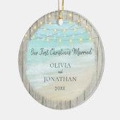 素朴ビーチの新しい写真初めてのクリスマス セラミックオーナメント (左)