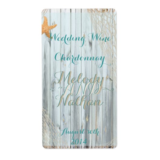 素朴ビーチの結婚ワインラベル ラベル (正面)