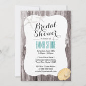 素朴ビーチをテーマにした木材の背景ブライダルシャワー 招待状 (正面)