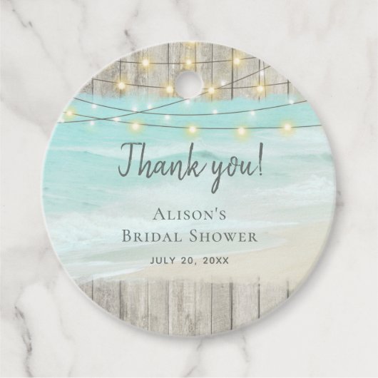 素朴ビーチウッドストリングライトブライダルシャワー フェイバータグ (正面)