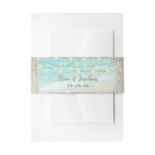 素朴ビーチウッドストリングライト海結婚ズ 招待状ベリーバンド (正面例)