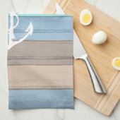 素朴ビーチウッド航海のストライプいかり キッチンタオル (四つ折り)