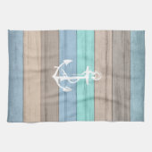 素朴ビーチウッド航海のストライプいかり キッチンタオル (横)