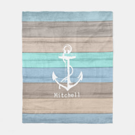 素朴ビーチウッド航海のストライプいかり フリースブランケット