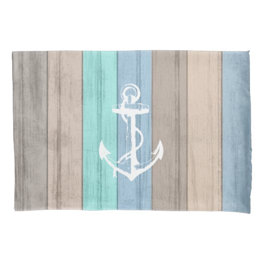 素朴ビーチウッド航海のストライプいかり 枕カバー (正面左)