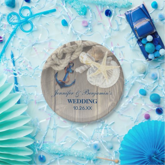 素朴ビーチシェル海軍いかり航海の結婚ズ ペーパープレート (パーティー)