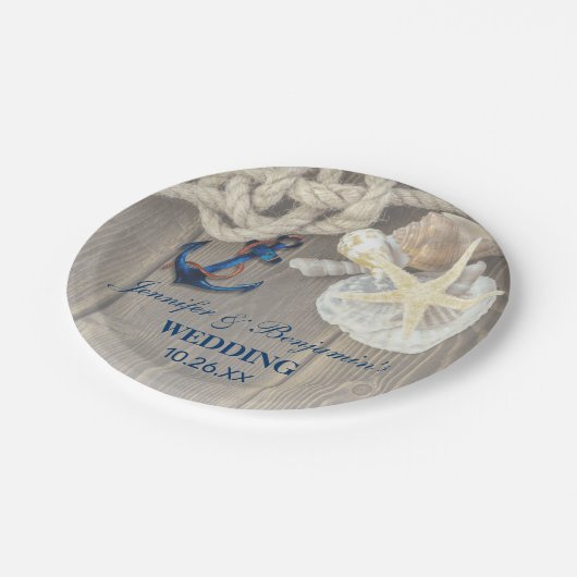 素朴ビーチシェル海軍いかり航海の結婚ズ ペーパープレート (アングル)