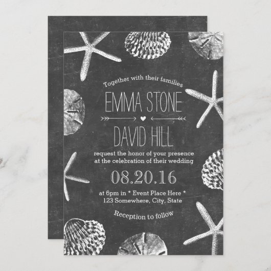 素朴ビーチシーシェルヴィンテージシャルボ結婚ード 招待状 (正面/裏面)