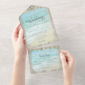 素朴ビーチストリングライツコースト結婚ーズ オールインワン招待状 (貼ってはがせる)