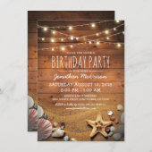 素朴ビーチトロピカル航海のバースデーパーティー 招待状 (正面/裏面)