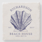 素朴ビーチハウスファミリー名航海の |青 ストーンコースター (正面)