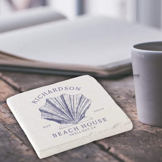 素朴ビーチハウスファミリー名航海の |青 ストーンコースター