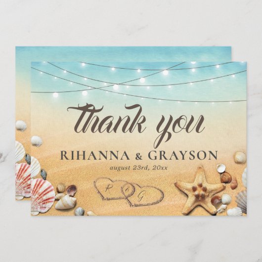 素朴ビーチハートショア結婚ズ・サンキュー サンキューカード (正面/裏面)