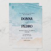 素朴ビーチ水彩結婚式招待状 招待状 (正面/裏面)