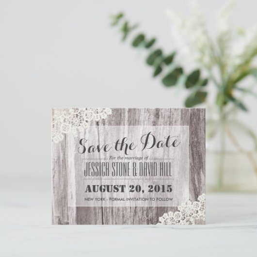 素朴ビーチ流木レース日付を保存 案内ポストカード (スタンド正面)