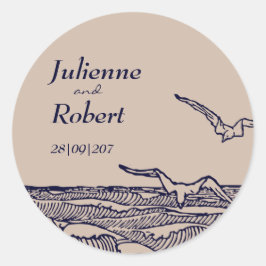 素朴ビーチ海波結婚のステッカー ラウンドシール