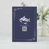 素朴ビーチ結婚式ダークブルーフィッシュRSVP 出欠カード (スタンド正面)