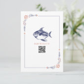 素朴ビーチ結婚式レッド&ブルーフィッシュRSVP 出欠カード (スタンド正面)