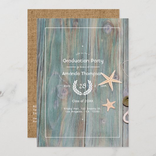 素朴ビーチ航海の卒業党 招待状 (正面/裏面)