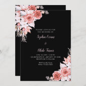 素朴ピエレガントックローズ秋ブラック結婚ズ 招待状 (正面/裏面)