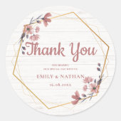 素朴ピンクの花金ゴールド縁どあり結婚。 ラウンドシール (正面)